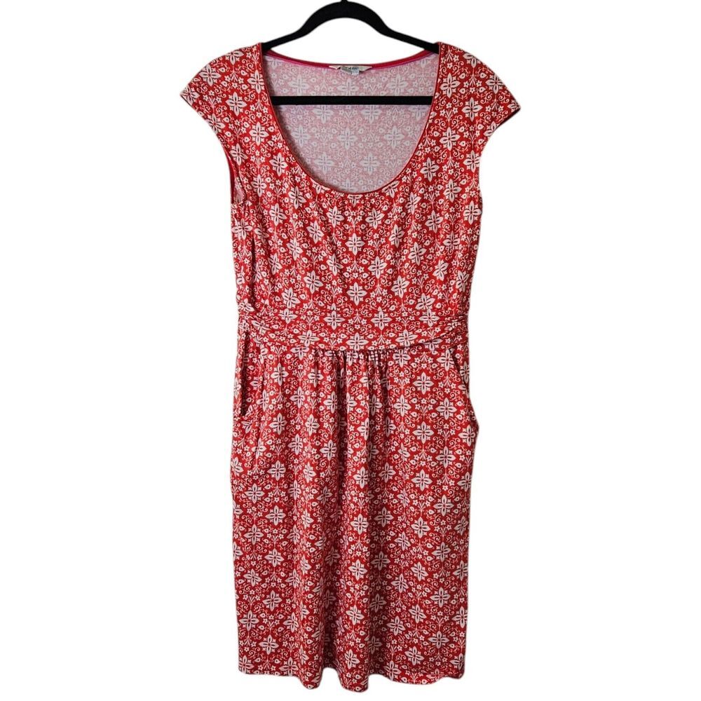 Boden Red and White Scoop-Neck Floral Midi Dress